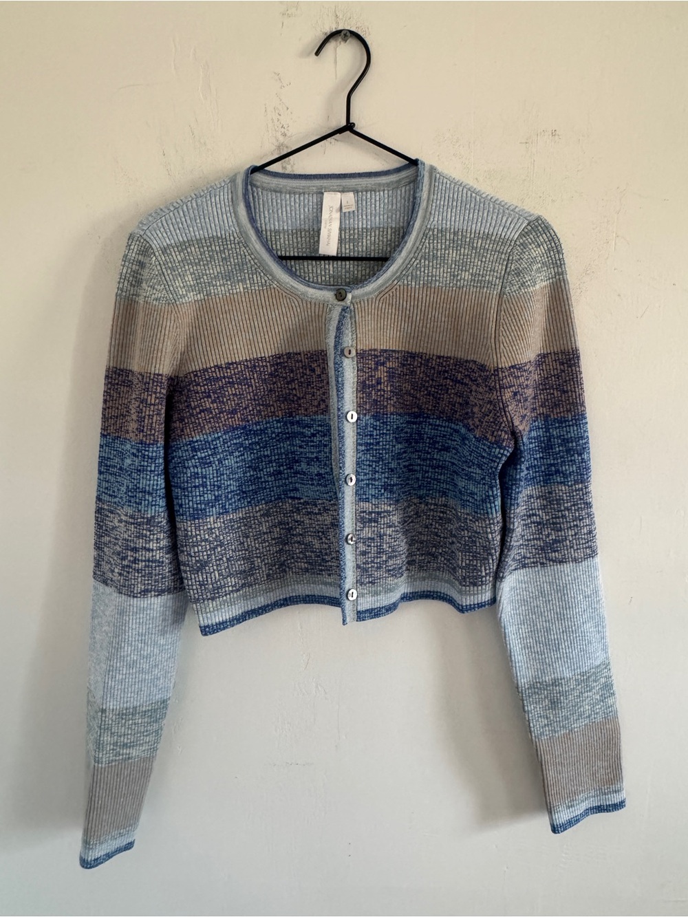 NEW Jonathan Simkhai Blue Striped Crop Cardigan L - Picture 2 of 6